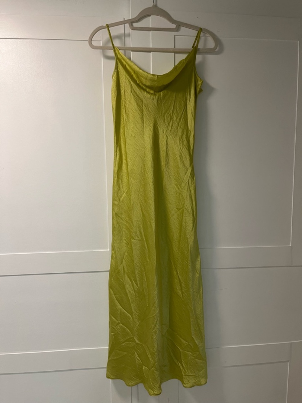 Steve Madden Lime Green Satin Slip Maxi Dress with Cowl Neck